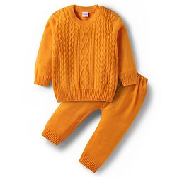 Babyhug Knitted Full Sleeves Solid Color Sweater Set with Cable Knit Design - Red