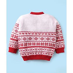 Babyhug Knitted Full Sleeves Front Open Sweater Set With Aztec Design - Red & White