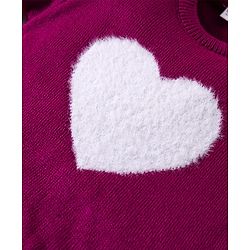 Babyhug Knitted Full Sleeves Sweater Set With Heart Fur Detailing - Wine