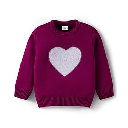 Babyhug Knitted Full Sleeves Sweater Set With Heart Fur Detailing - Wine