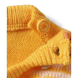 Babyhug Knitted Full Sleeves Sweater Set With Floral Design - Yellow