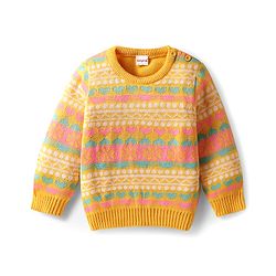 Babyhug Knitted Full Sleeves Sweater Set With Floral Design - Yellow