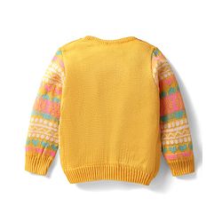 Babyhug Knitted Full Sleeves Sweater Set With Floral Design - Yellow