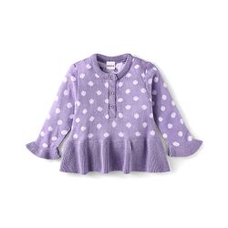 Babyhug Knit Full Sleeves Polka Dot Design Sweater & Pant Set - Violet