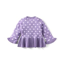 Babyhug Knit Full Sleeves Polka Dot Design Sweater & Pant Set - Violet