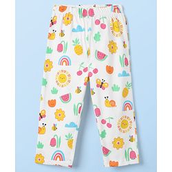 Babyhug Cotton Knit Full Sleeves Co-ords Front Open Night Suit With Floral Print - White