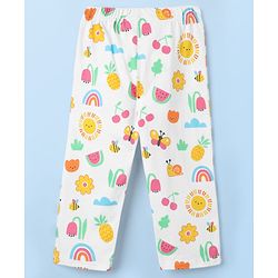 Babyhug Cotton Knit Full Sleeves Co-ords Front Open Night Suit With Floral Print - White