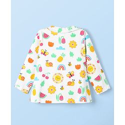 Babyhug Cotton Knit Full Sleeves Co-ords Front Open Night Suit With Floral Print - White