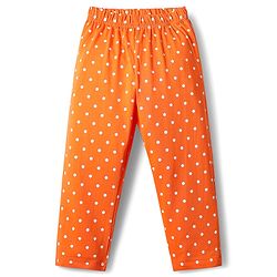 Babyhug Cotton Knit Full Sleeves Front Open Co-ords Night Suit With Polka Dot Print - Orange