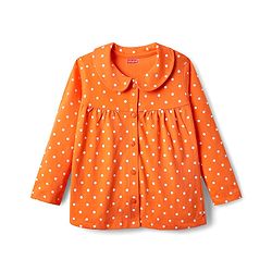 Babyhug Cotton Knit Full Sleeves Front Open Co-ords Night Suit With Polka Dot Print - Orange