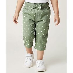 Babyhug Twill Woven Capris With Stretch & Heart Print - Olive Green