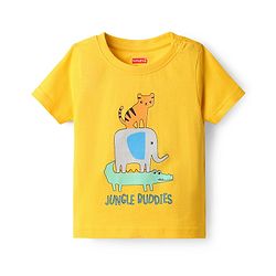 Babyhug Cotton Knit Half Sleeves Shorts Night Suit With Animal Print - Yellow & Blue
