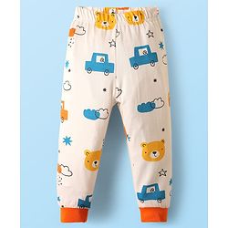 Babyhug Cotton Knit Full Sleeves Co-Ord Night Suit with Vehicle Print - White