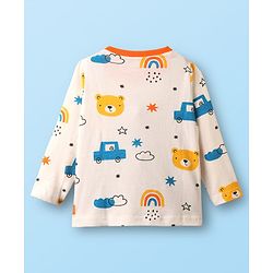 Babyhug Cotton Knit Full Sleeves Co-Ord Night Suit with Vehicle Print - White