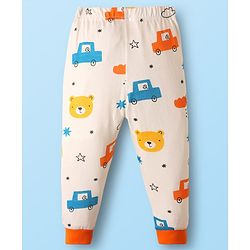 Babyhug Cotton Knit Full Sleeves Co-Ord Night Suit with Vehicle Print - White