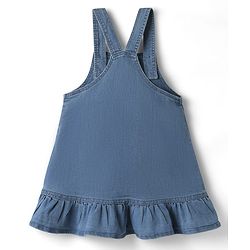 Babyhug Cotton Knit Frock & Half Sleeves Inner Tee With Animal Print & Rainbow Embroidery - Blue & Pink