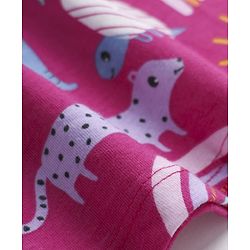 Babyhug Cotton Knit Frock & Half Sleeves Inner Tee With Animal Print & Rainbow Embroidery - Blue & Pink