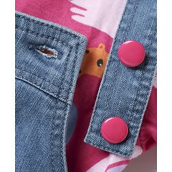 Babyhug Cotton Knit Frock & Half Sleeves Inner Tee With Animal Print & Rainbow Embroidery - Blue & Pink