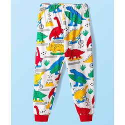 Babyhug Cotton Knit Full Sleeves Co-ords Night Suit With Dino Print - White