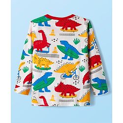 Babyhug Cotton Knit Full Sleeves Co-ords Night Suit With Dino Print - White