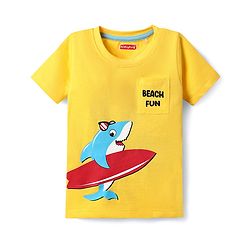 Babyhug 100% Cotton Knit Half Sleeves T-Shirt with Beach Theme Print - Yellow