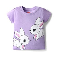 Babyhug 100% Cotton Knit Half Sleeves Night Suit With Animal & Heart Print - Lavender