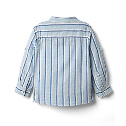 Babyhug 100% Cotton Full Sleeves Striped Shirt With Mandarin Collar - Light Blue