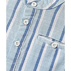 Babyhug 100% Cotton Full Sleeves Striped Shirt With Mandarin Collar - Light Blue