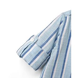 Babyhug 100% Cotton Full Sleeves Striped Shirt With Mandarin Collar - Light Blue