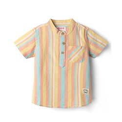 Babyhug 100% Cotton Half Sleeves Striped Shirt With Mandarin Collar - Multicolour
