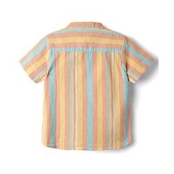 Babyhug 100% Cotton Half Sleeves Striped Shirt With Mandarin Collar - Multicolour