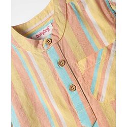 Babyhug 100% Cotton Half Sleeves Striped Shirt With Mandarin Collar - Multicolour