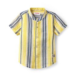 Babyhug 100% Cotton Half Sleeves Striped Shirt With Mandarin Collar - Yellow & Grey