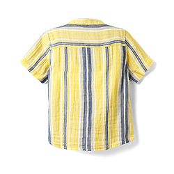 Babyhug 100% Cotton Half Sleeves Striped Shirt With Mandarin Collar - Yellow & Grey