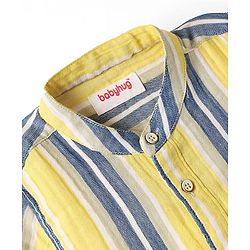 Babyhug 100% Cotton Half Sleeves Striped Shirt With Mandarin Collar - Yellow & Grey