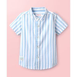 Babyhug Cotton Woven Half Sleeve Mandarin Collar Stripe Shirt - Light Blue