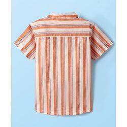 Babyhug 100% Cotton Half Sleeves Striped Shirt With Mandarin Collar - Orange & Pink