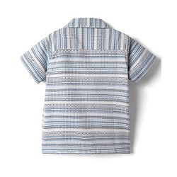 Babyhug Cotton Woven Half Sleeves Striped Shirt with Beach Patch - Light Blue