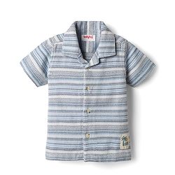 Babyhug Cotton Woven Half Sleeves Striped Shirt with Beach Patch - Light Blue
