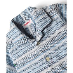 Babyhug Cotton Woven Half Sleeves Striped Shirt with Beach Patch - Light Blue
