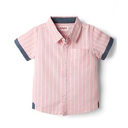 Babyhug Cotton Woven Half Sleeves Shirt with Striped Print - Pink