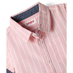Babyhug Cotton Woven Half Sleeves Shirt with Striped Print - Pink
