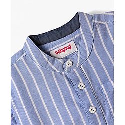 Babyhug 100% Cotton Half Sleeves Striped Shirt With Mandarin Collar - Blue