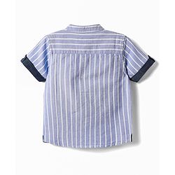 Babyhug 100% Cotton Half Sleeves Striped Shirt With Mandarin Collar - Blue