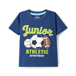 Babyhug 100% Cotton Knit Half Sleeves T-Shirt With Junior Text Print - Navy Blue