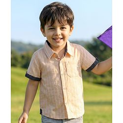 Babyhug 100% Cotton Half Sleeves Striped Shirt - Cream