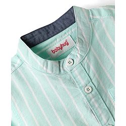 Babyhug 100% Cotton Half Sleeves Striped Shirt With Mandarin Collar - Aqua Blue