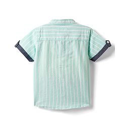 Babyhug 100% Cotton Half Sleeves Striped Shirt With Mandarin Collar - Aqua Blue