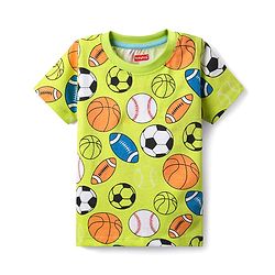 Babyhug 100% Cotton Knit Half Sleeves T-Shirt with Sports Ball Print - Light Green
