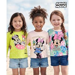 Babyhug Disney Single Jersey Knit Full Sleeve T-Shirt with Minnie Mouse Graphic Pack of 3 - Limegreen & White